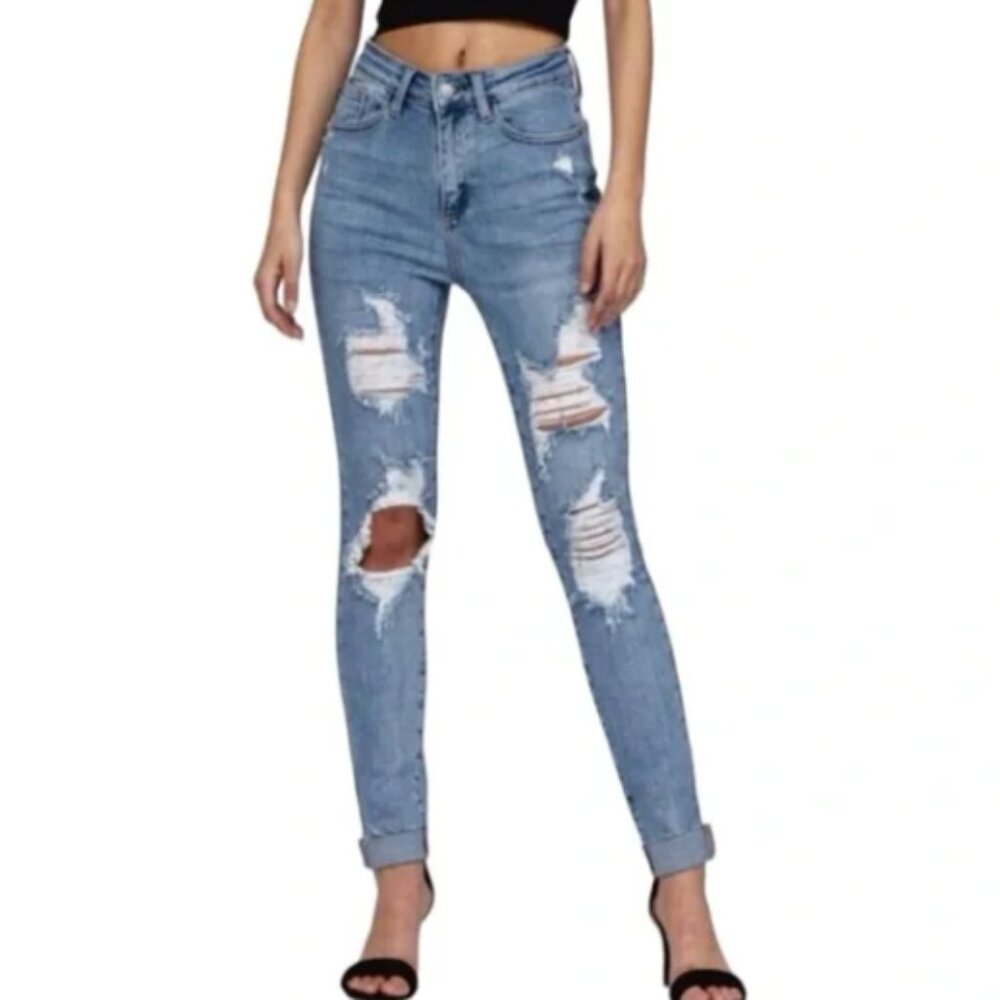 Judy Blue High Rise Skinny Fit  Distressed Raw‎ Hem denim JB8814 sz 7 / 28 NWT